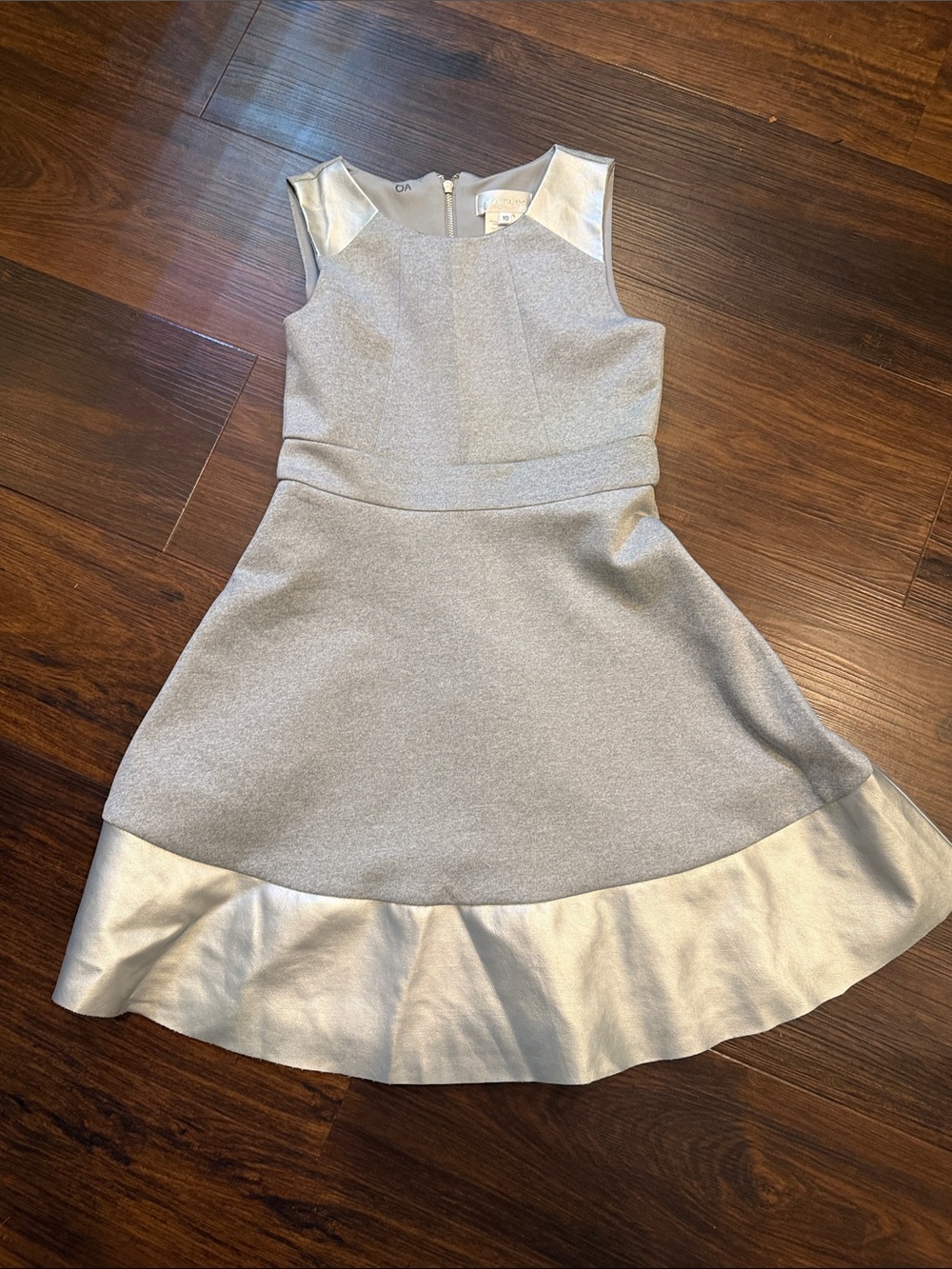 Sparkling Silver Fit & Flare Girls Dress with Satin Trim